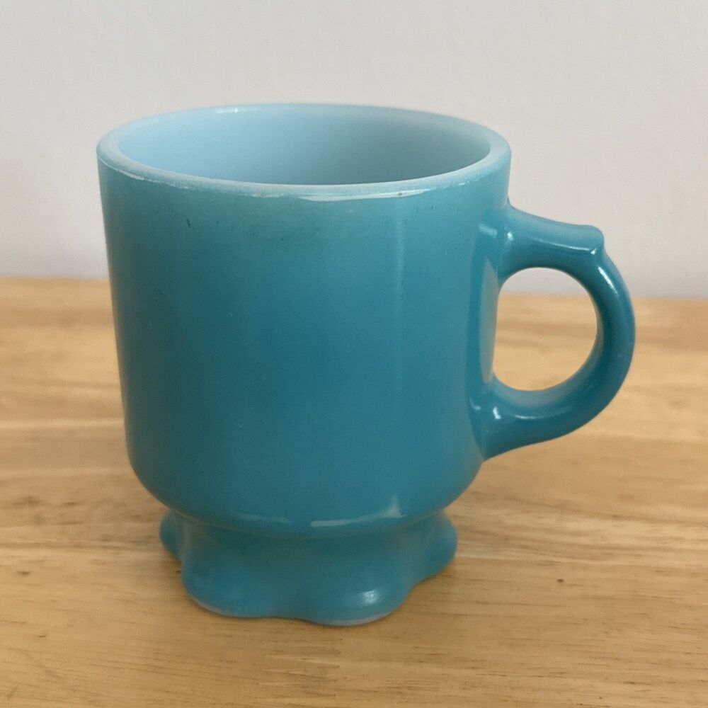 Fire King Turquoise Blue Scalloped Footed Mug